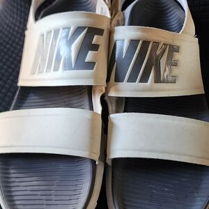 Nike White and Gray Slide Sandals